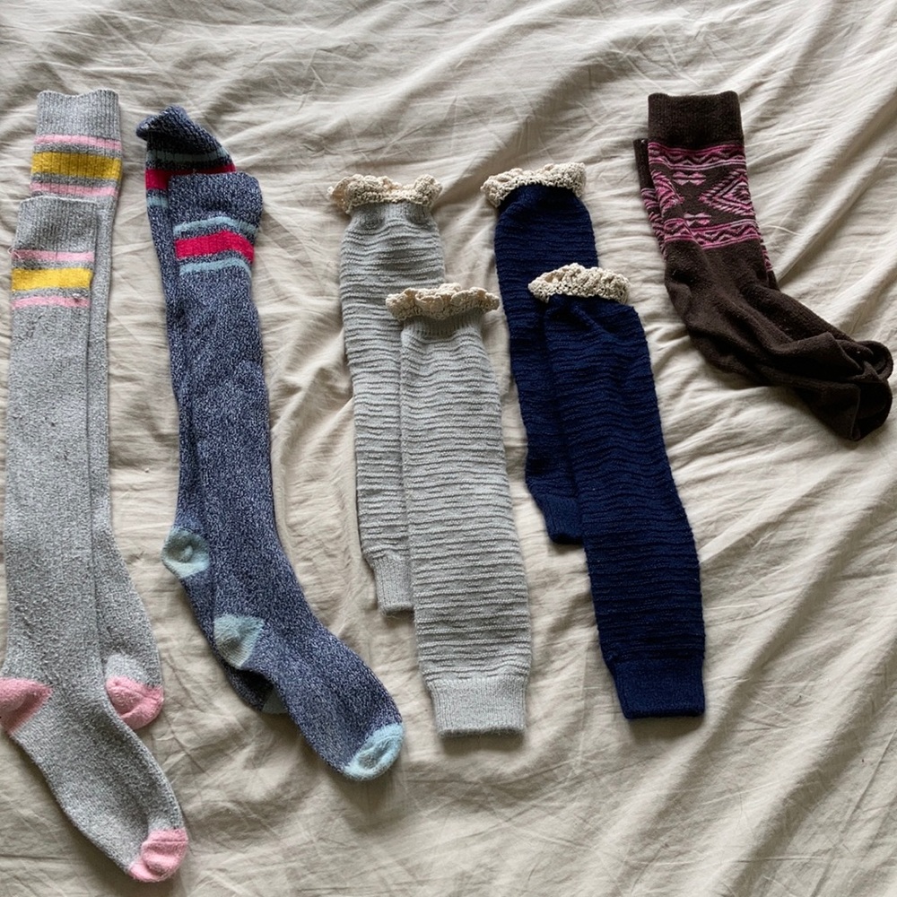 Assorted socks and leg warmers
